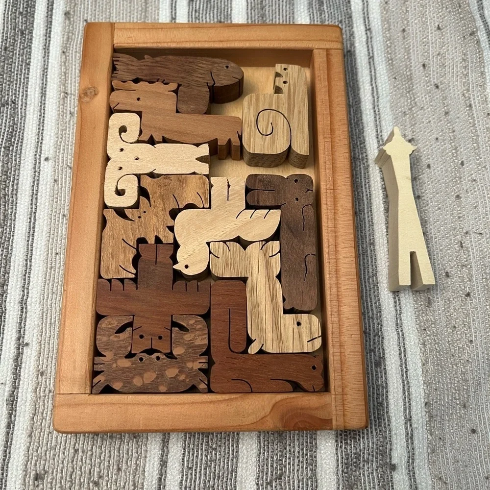 Handcrafted Wooden Puzzle by Clifford Nelson – 12 Pieces (1 Missing)